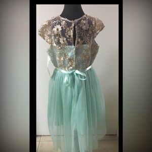 Kids Elegant Mint and Gold Kids Dress